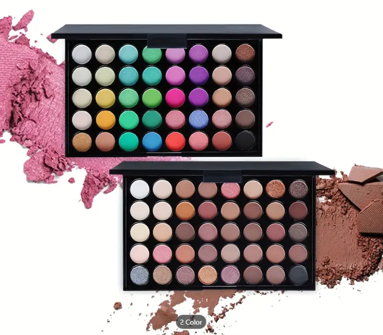 40-Color Eyeshadow Palette Kit with Brush – Matte, Shimmer, and Highlighter Shades