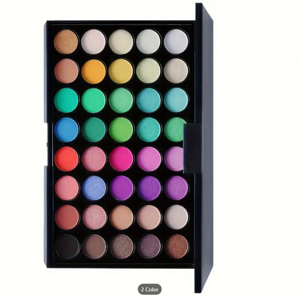 40-Color Eyeshadow Palette Kit with Free Brush – Matte, Shimmer, and Highlighter Shades